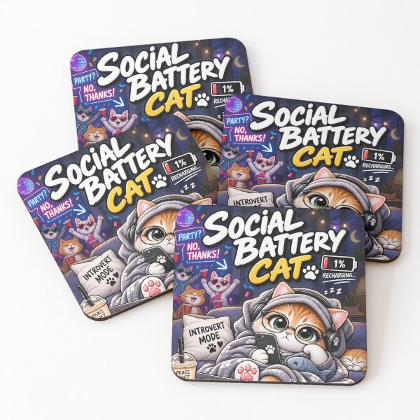 Item preview, Social Battery Cat  designed and sold by Meow Story .