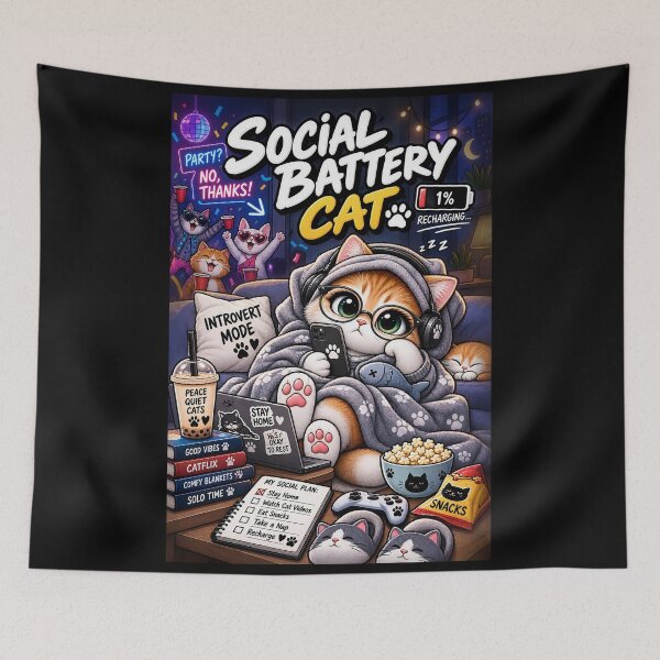 Item preview, Social Battery Cat  designed and sold by Meow Story .