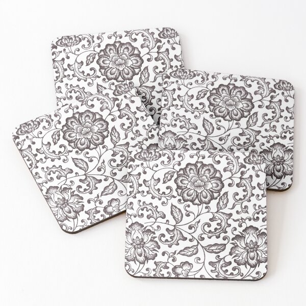 Item preview, Black and White Chinoiserie Peony Porcelain Pattern designed and sold by Fani*.