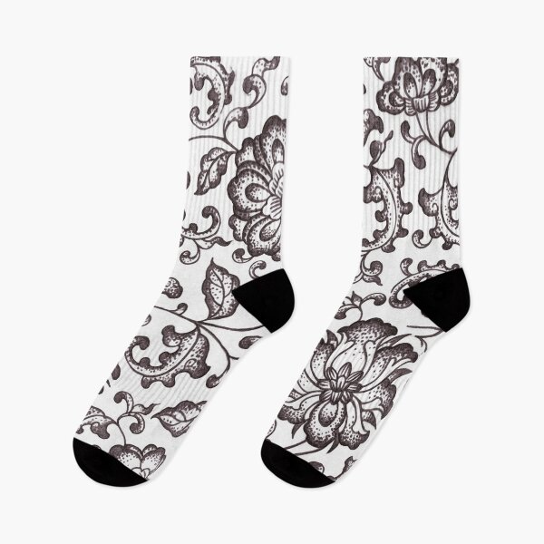 Item preview, Black and White Chinoiserie Peony Porcelain Pattern designed and sold by Fani*.