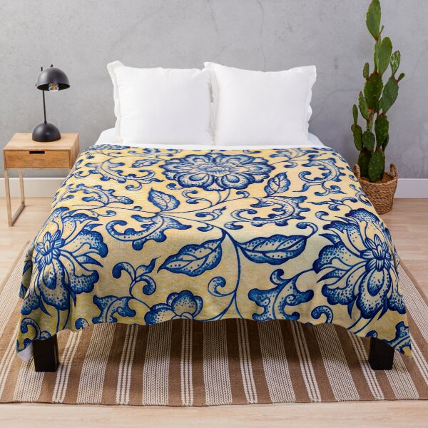Item preview, Blue and Yellow Chinoiserie Peony Porcelain Pattern designed and sold by Fani*.