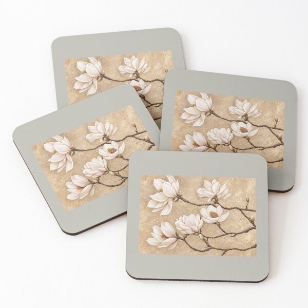 Item preview, Elegant White Magnolia Flowers on Gold Background designed and sold by Enas Safi.