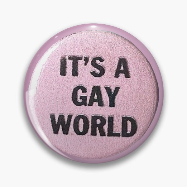 Item preview, Pink gay world lgbtq 90s badge grunge pin button designed and sold by ellmoswrld.