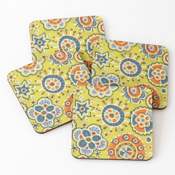 Item preview, Mustard Yellow Boho Folk Art Flowers and Mandalas designed and sold by Fani*.
