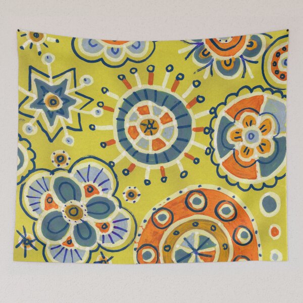 Item preview, Mustard Yellow Boho Folk Art Flowers and Mandalas designed and sold by Fani*.