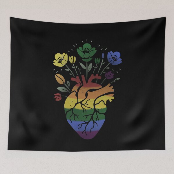 Item preview, Rainbow Floral Heart LGBT Gay Pride Flag designed and sold by Clara Hollins.