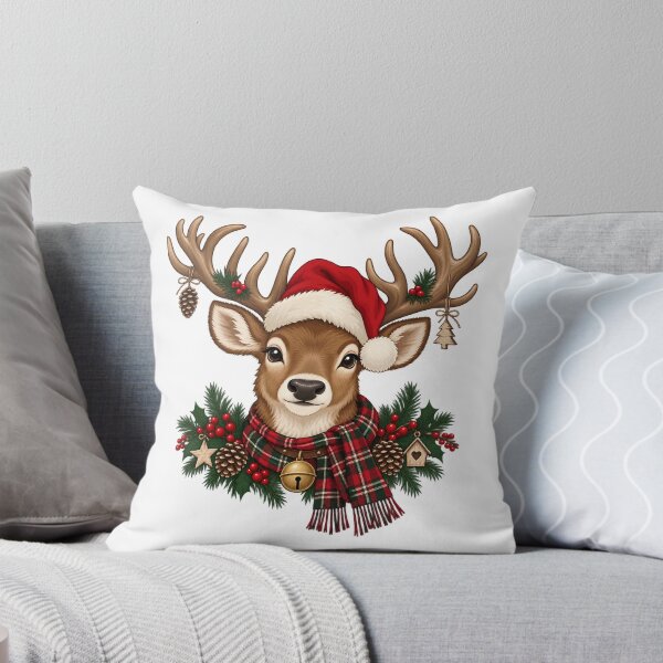 Item preview, Rustic Christmas Reindeer with Plaid Winter Scarf designed and sold by skyartdesign.
