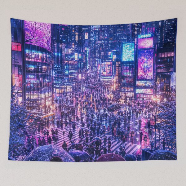 Item preview, Tokyo Snowfall at Night – Neon Winter Cityscape designed and sold by vekotpu.