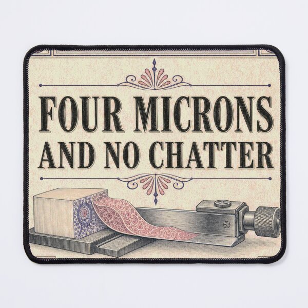 Item preview, Four Microns And No Chatter microtome slide emblem designed and sold by BoosterShop.
