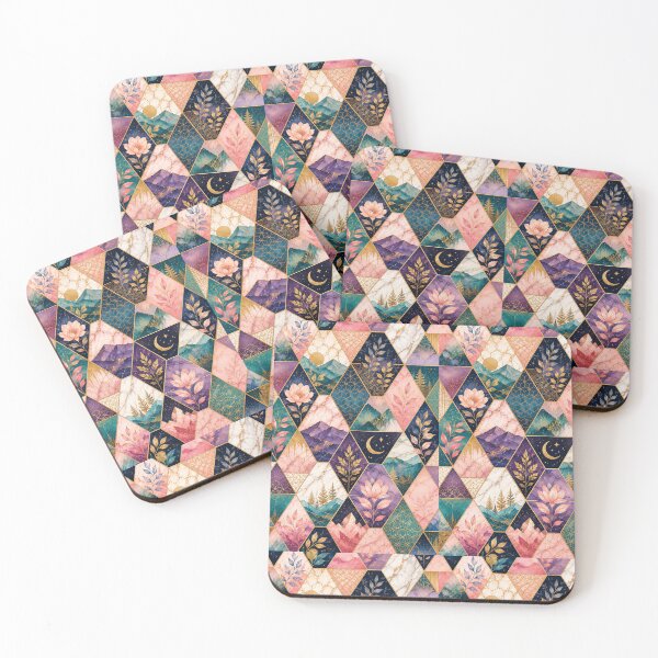 Item preview, Luxury Geometric Botanical Mosaic – Pink Teal Gold Nature Pattern designed and sold by vinothmech53.