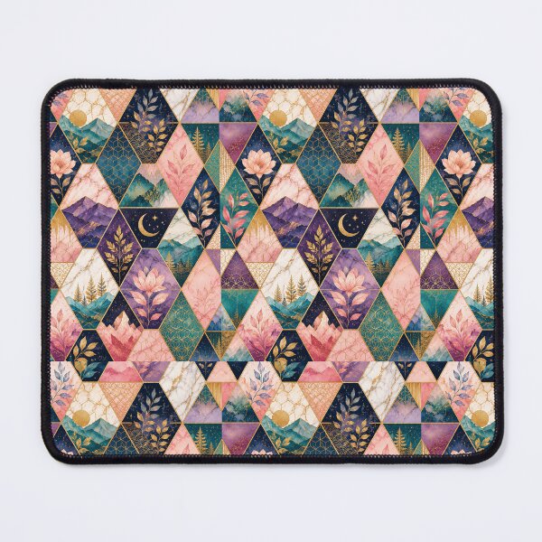 Item preview, Luxury Geometric Botanical Mosaic – Pink Teal Gold Nature Pattern designed and sold by vinothmech53.