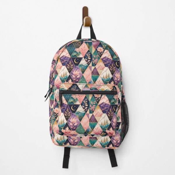 Item preview, Luxury Geometric Botanical Mosaic – Pink Teal Gold Nature Pattern designed and sold by vinothmech53.