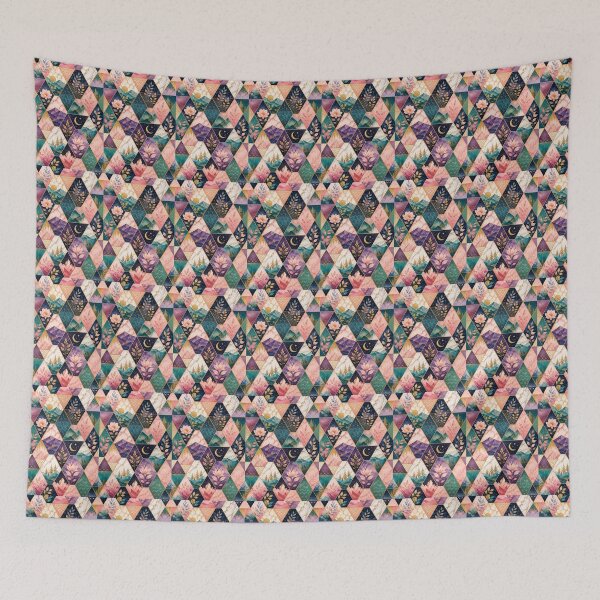 Item preview, Luxury Geometric Botanical Mosaic – Pink Teal Gold Nature Pattern designed and sold by vinothmech53.