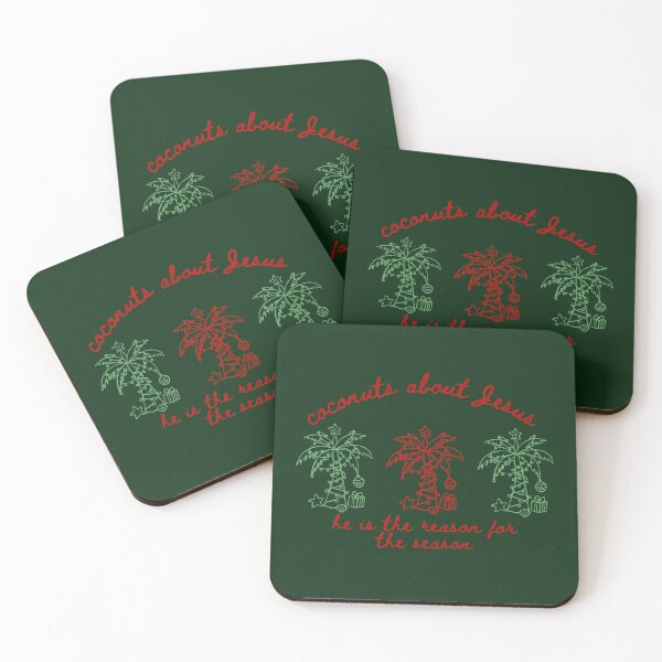 Item preview, Coconuts About Jesus the Reason for the Season Tropical Christmas Palm Trees Beach Holiday Red and Green Doodle designed and sold by Forevermore.