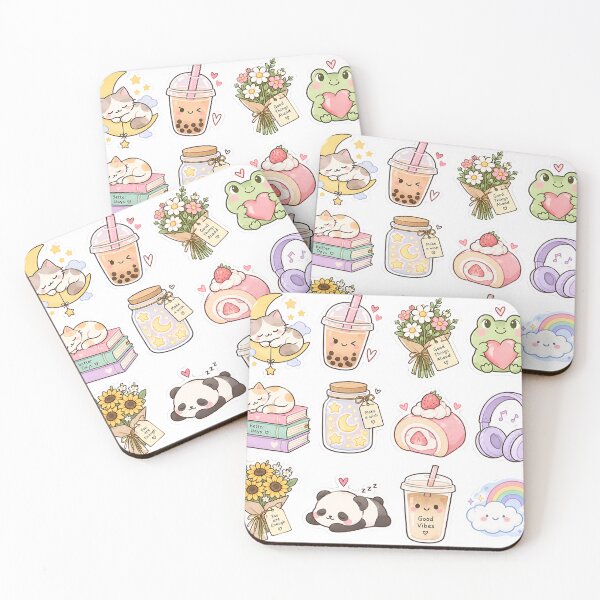 Item preview, Cute Pastel Aesthetic Sticker Pack – Kawaii Cats, Boba, Flowers & Cozy Vibes designed and sold by Animalibra1.