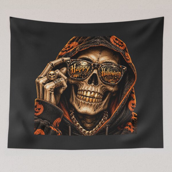 Item preview, Gold Grill Skeleton Halloween Portrait Art – Spooky Hoodie Sunglasses Print designed and sold by MagicMakerPh.