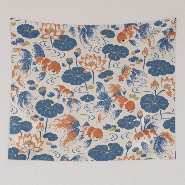 Item preview, Fancy Goldfish Chinoiserie Seamless Pattern | Oranda Ranchu Lotus Pond Repeat designed and sold by StickyGuys.
