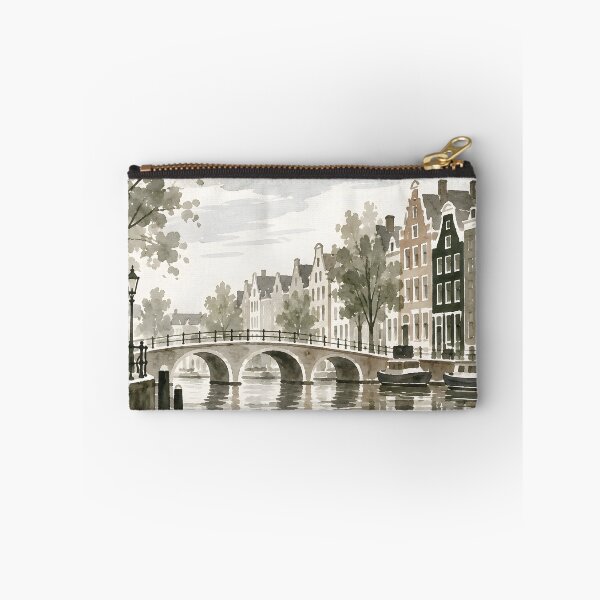 Item preview, Amsterdam Canal Watercolor with Historic Houses and Bridge designed and sold by GutyzDesignsES.