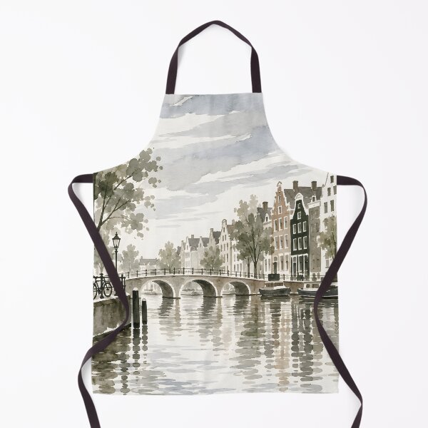Item preview, Amsterdam Canal Watercolor with Historic Houses and Bridge designed and sold by GutyzDesignsES.