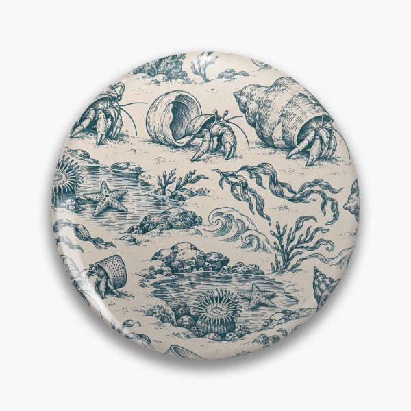Item preview, Hermit Crab Toile Seamless Pattern | Seaside Tide Pool Toile de Jouy designed and sold by StickyGuys.