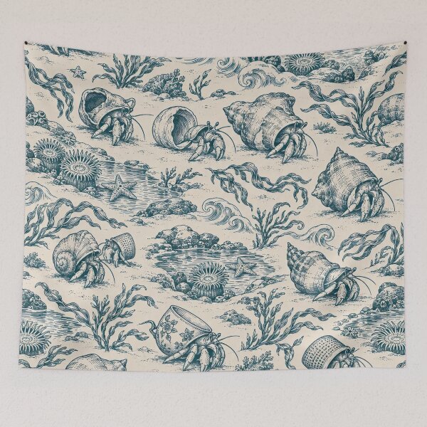 Item preview, Hermit Crab Toile Seamless Pattern | Seaside Tide Pool Toile de Jouy designed and sold by StickyGuys.