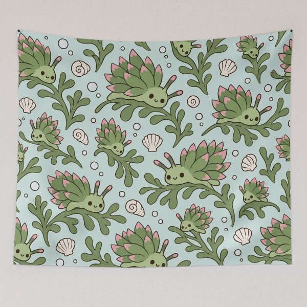 Item preview, Leaf Sheep Sea Slug Seamless Pattern | Cute Kawaii Ocean Creature Repeat designed and sold by StickyGuys.