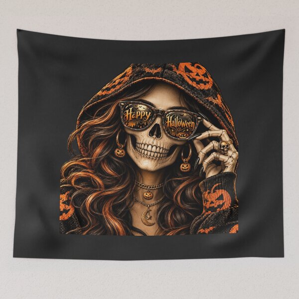 Item preview, Glam Skeleton Halloween Portrait Art – Spooky Hoodie Sunglasses Print designed and sold by MagicMakerPh.