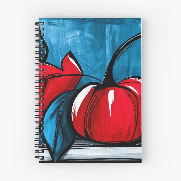 Item preview, Abstract Pumpkin with Bold Autumn Leaves on a Vivid Blue Background in Striking Contemporary Fall Art designed and sold by OlfactoART Studio.