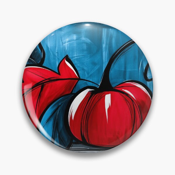 Item preview, Abstract Pumpkin with Bold Autumn Leaves on a Vivid Blue Background in Striking Contemporary Fall Art designed and sold by OlfactoART Studio.