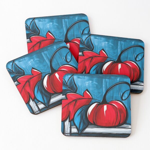 Item preview, Abstract Pumpkin with Bold Autumn Leaves on a Vivid Blue Background in Striking Contemporary Fall Art designed and sold by OlfactoART Studio.