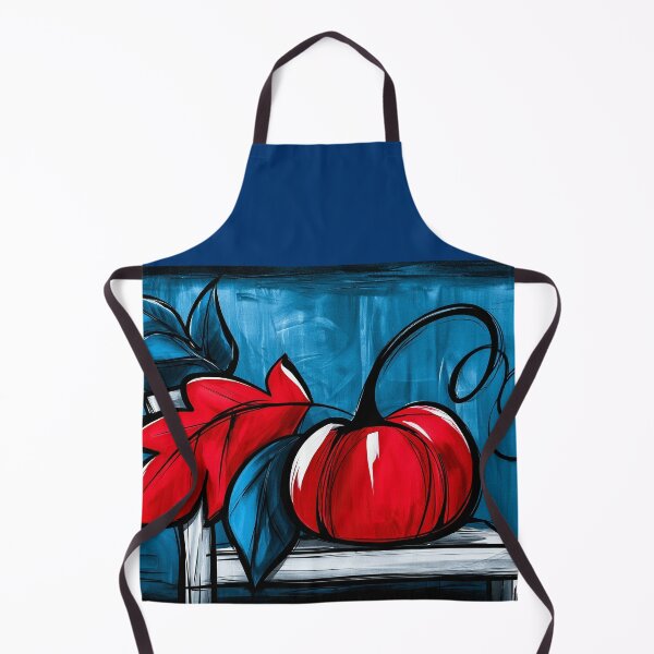 Item preview, Abstract Pumpkin with Bold Autumn Leaves on a Vivid Blue Background in Striking Contemporary Fall Art designed and sold by OlfactoART Studio.