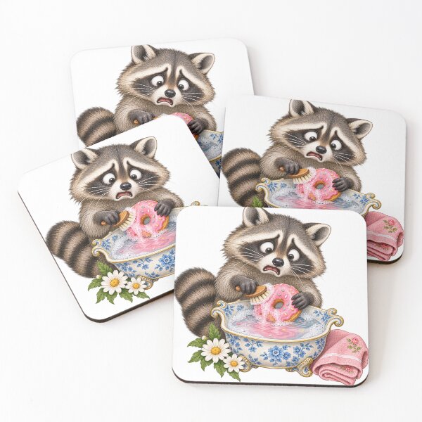 Item preview, Raccoon Washing a Doughnut - A Delicious Mistake designed and sold by Wonderwoven Studio.