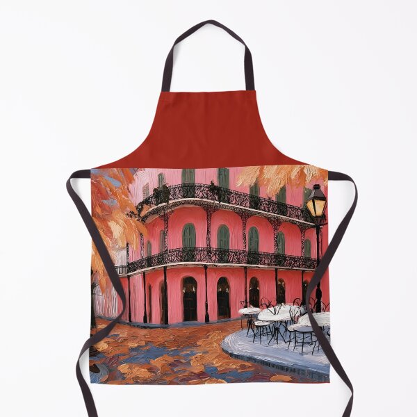 Item preview, New Orleans Autumn Cafe with Pink Facade, Wrought Iron Balconies and Fall Leaves designed and sold by OlfactoART Studio.