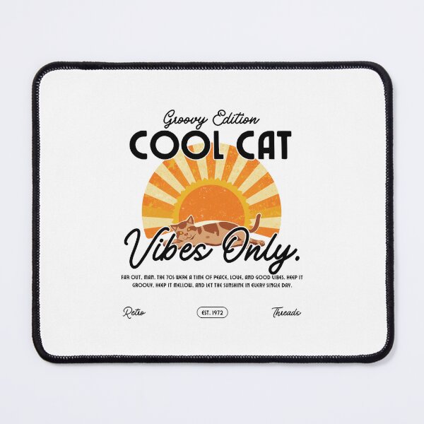 Item preview, Current Mood Flat Groovy 70s Sunset Retro Cat Sploot designed and sold by Gameshalah's Designs Hub.