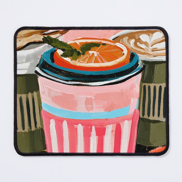 Item preview, Vibrant Fall Coffee Cups with Dried Orange and Pear Garnishes in a Colorful Autumn Beverage Display designed and sold by OlfactoART Studio.