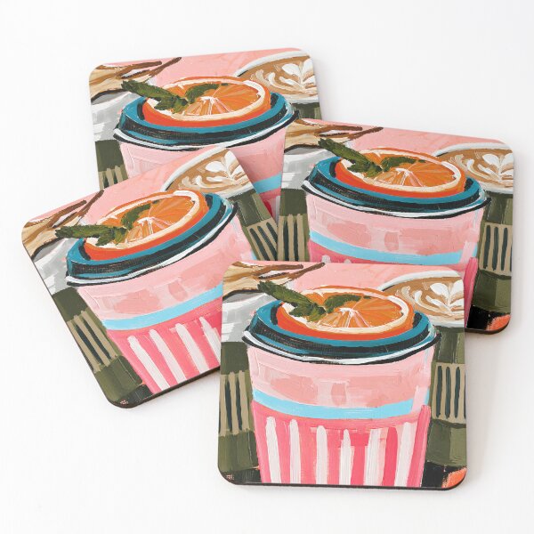 Item preview, Vibrant Fall Coffee Cups with Dried Orange and Pear Garnishes in a Colorful Autumn Beverage Display designed and sold by OlfactoART Studio.