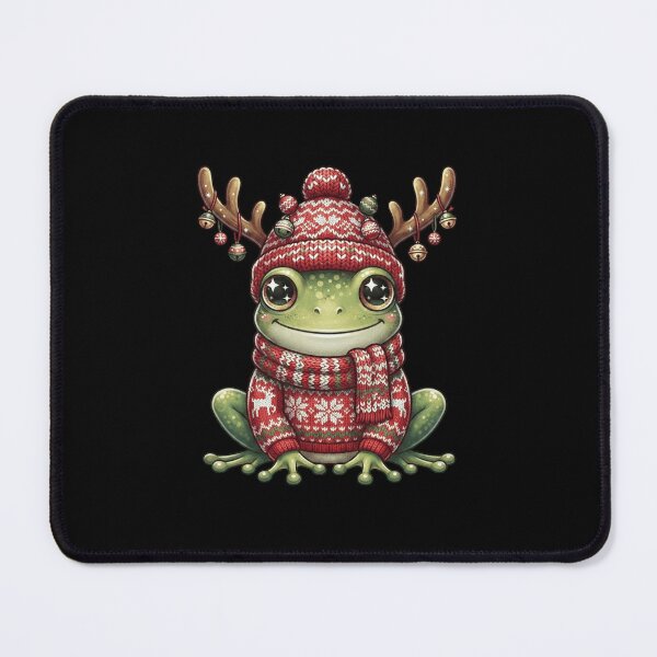Item preview, Cute Christmas Frog in Knitted Sweater and Antler Hat designed and sold by MiALopezArt.