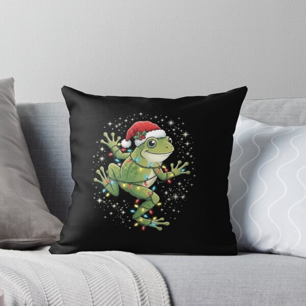 Item preview, Cute Christmas Frog Tangled in Colorful Holiday Lights designed and sold by MiALopezArt.