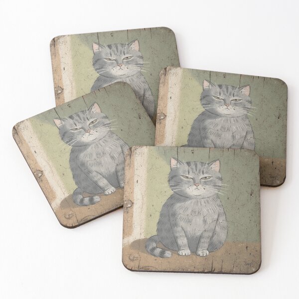 Item preview, Chubby Grey Cat Squinting at the Morning designed and sold by PictorialWhimsy.