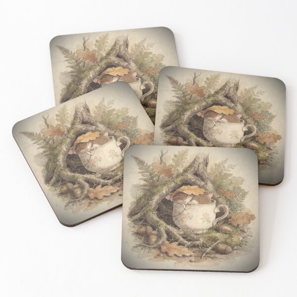 Item preview, Dormouse Napping in a Teacup Under a Leaf Blanket designed and sold by PictorialWhimsy.