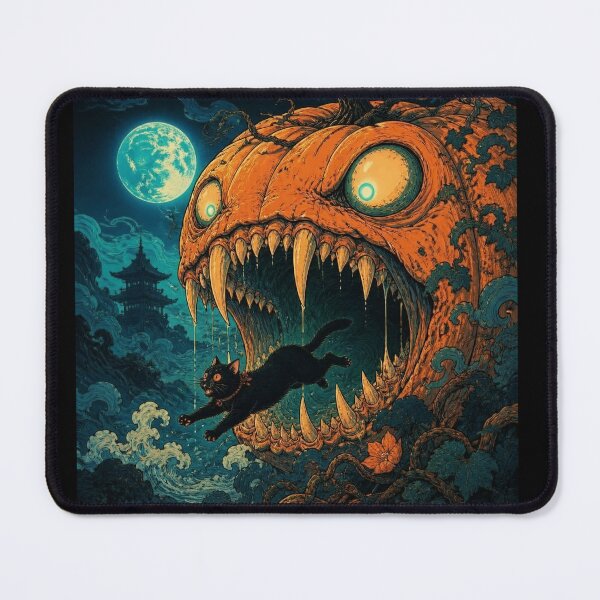 Item preview, Black Cat Fleeing From Giant Evil Pumpkin designed and sold by Shelley Loewnau-Jones Studio.