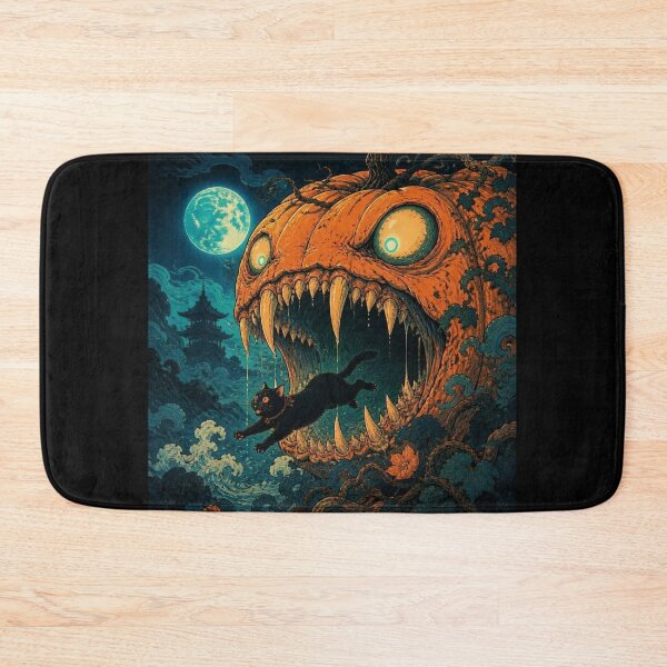 Item preview, Black Cat Fleeing From Giant Evil Pumpkin designed and sold by Shelley Loewnau-Jones Studio.