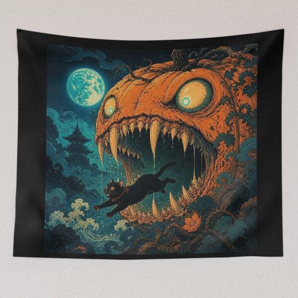 Item preview, Black Cat Fleeing From Giant Evil Pumpkin designed and sold by Shelley Loewnau-Jones Studio.