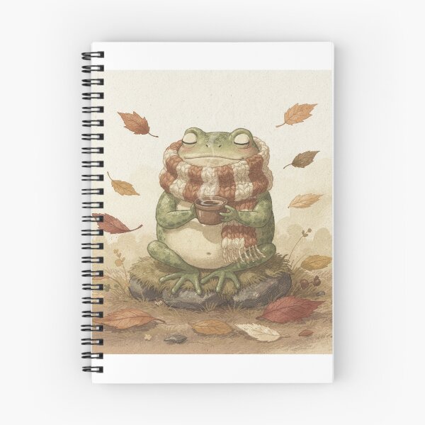 Item preview, Frog in a Knitted Scarf Sipping Acorn Coffee designed and sold by PictorialWhimsy.