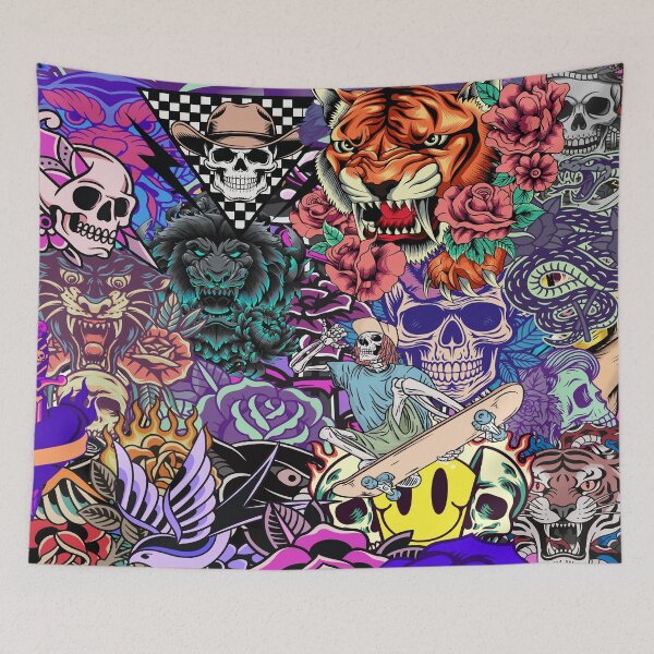 Item preview, Tattoo Flash Sticker Bomb Collage Art designed and sold by Side By Side Studio.
