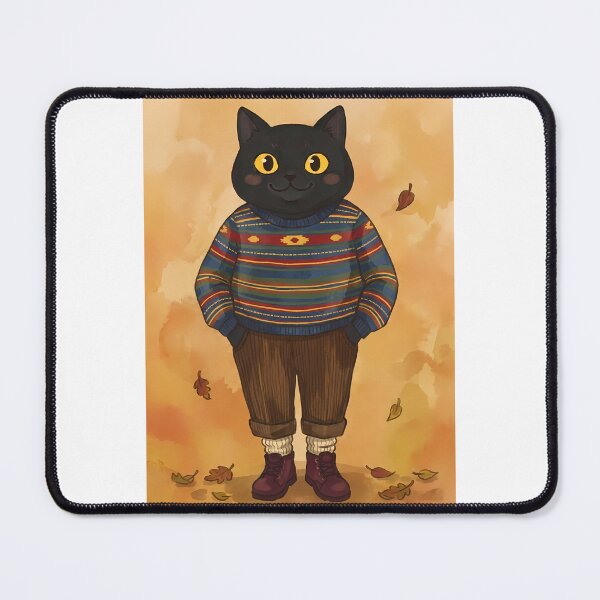 Item preview, Cozy Autumn Black Cat in Vintage Sweater designed and sold by PurrfectHome.