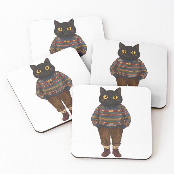 Item preview, Cozy Autumn Black Cat in Vintage Sweater designed and sold by PurrfectHome.