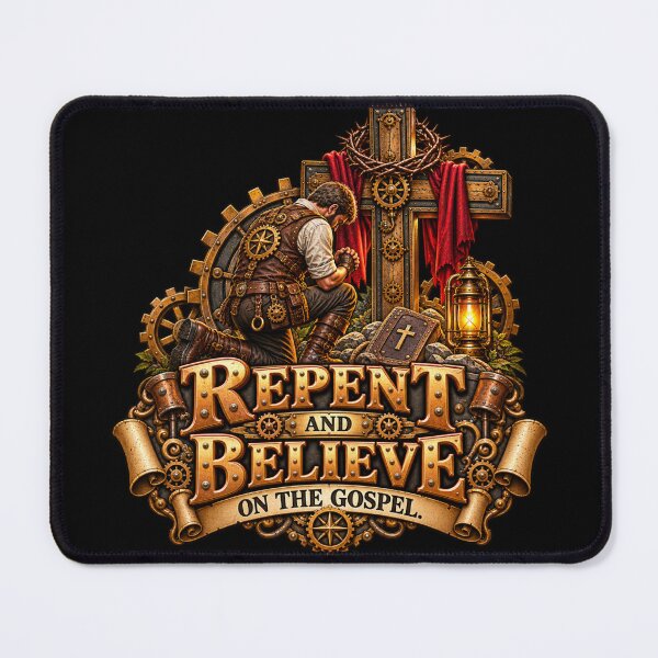 Item preview, Repent and Believe the Gospel, Christian Steampunk Style designed and sold by TheBibleStop.