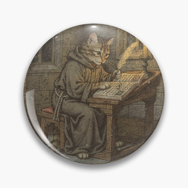 Item preview, Medieval Cat Scribe Copying by Candlelight designed and sold by PictorialWhimsy.