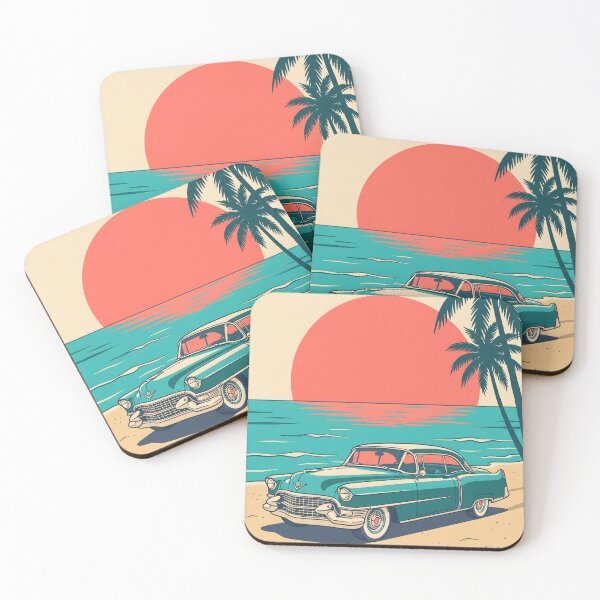 Item preview, Vintage Turquoise Classic Car by the Sea – Retro Coastal Beach Drive Design designed and sold by Sea Gem.